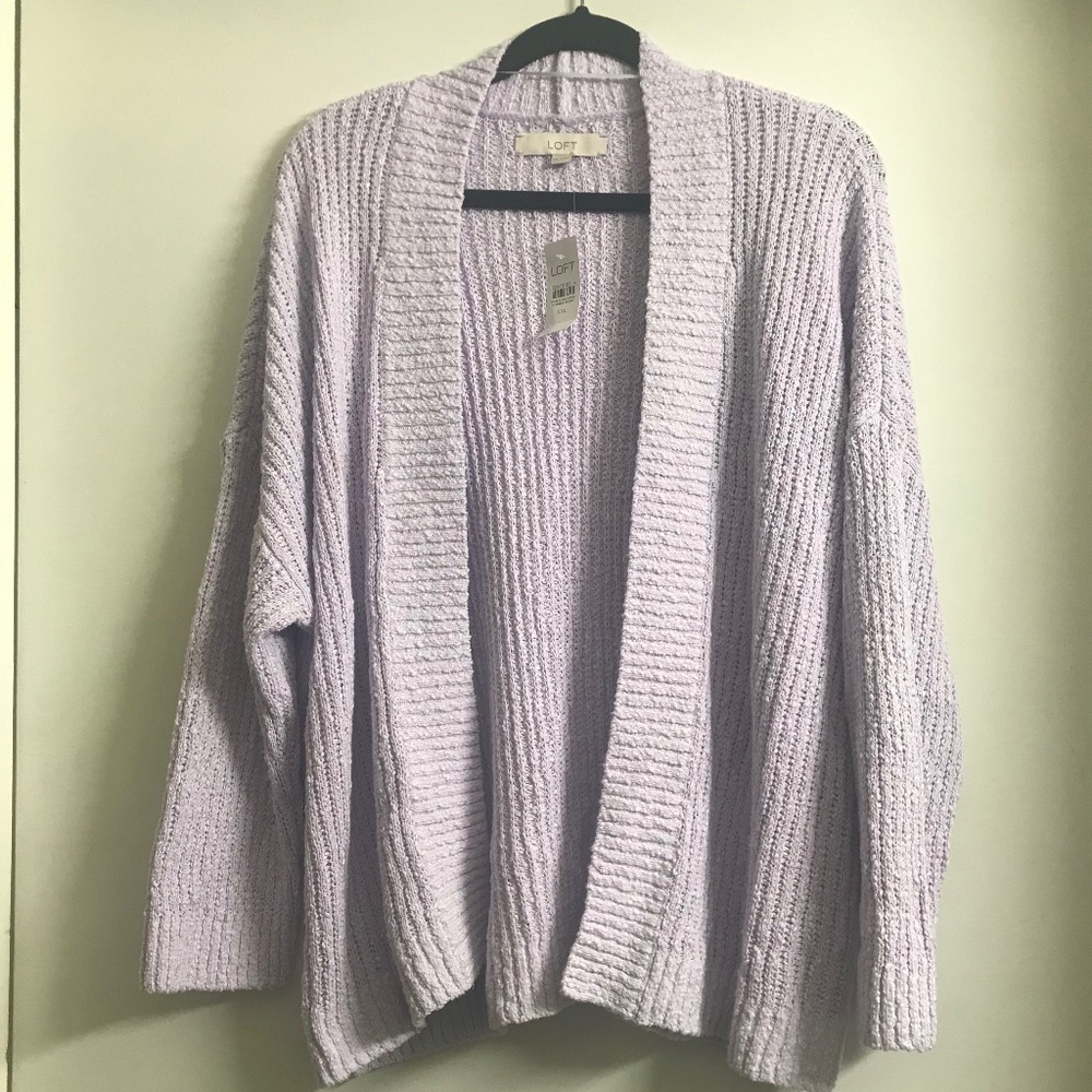 Ann Taylor LOFT Rib Trim Open Cardigan - NWT - XXL - Lilac